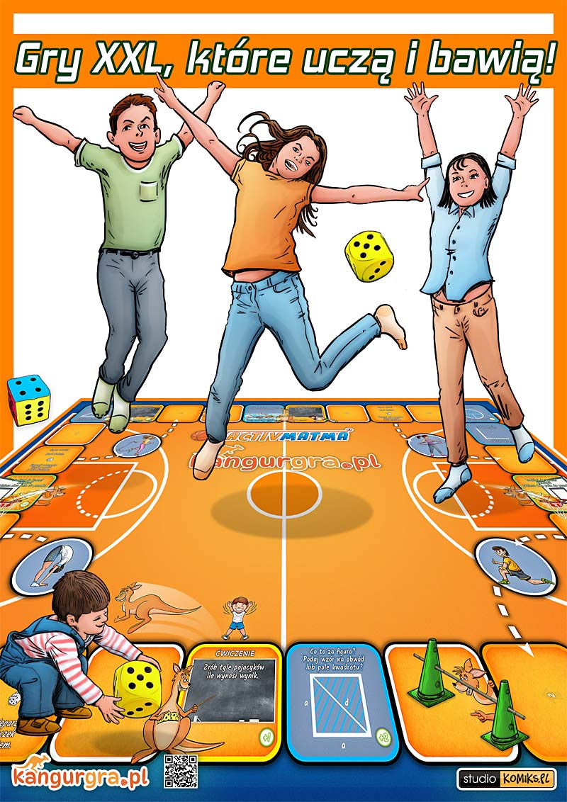 edukacyjna gra planszowa XXL dla dzieci, do nauki, zabawy, i skakania – ACTIVMATMA – gra super wielkiego formatu od KangurGra.pl Edukacyjna, integracyjna wielka gra planszowa dla dzieci do nauki liczenia i matematyki.