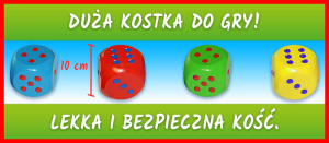 SUPER DUŻE KOŚCI PLASTIKOWE DO GIER XXL 10 CM 
grafika promocyjna do edukacyjnych gier XXL dla dzieci do nauki, zabawy, skakania i ćwiczenia od KangurGra.pl