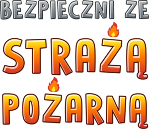 znak graficzny logo gry BEZPIECZNI ZE STRAŻĄ POŻARNĄ – logotyp od KangurGra.pl