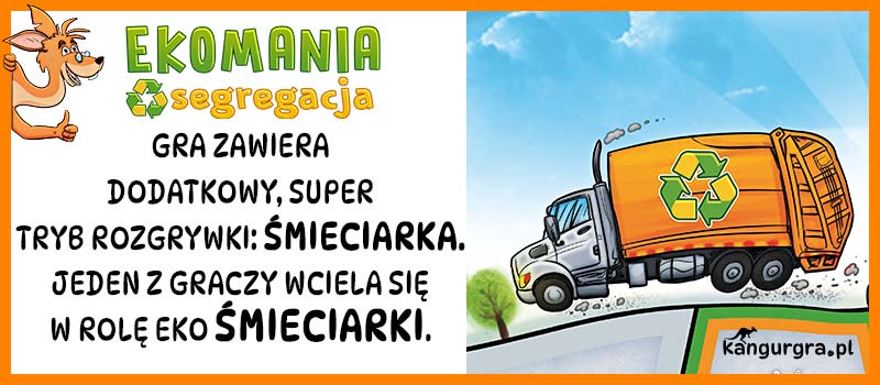 grafika komiksowa - gra planszowa EKOMANIA SEGREGACJA ODPADÓW zawiera dodatkowy super tryb gry od KangurGra.pl